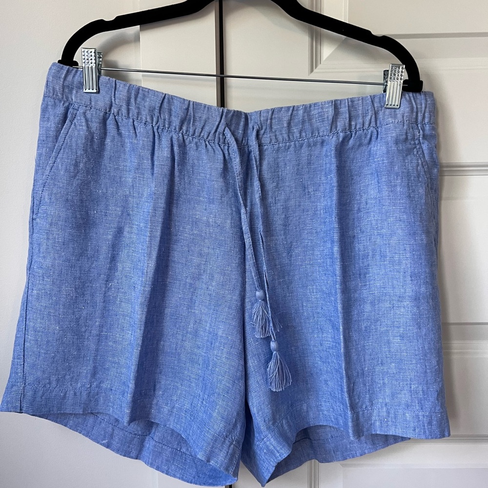 Talbots Light Blue Drawstring Linen Shorts XL Petite